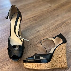 Nine West black peep toe wedges.  Size 12.